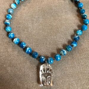 Buddha Agate Necklace Blue Banded Beads